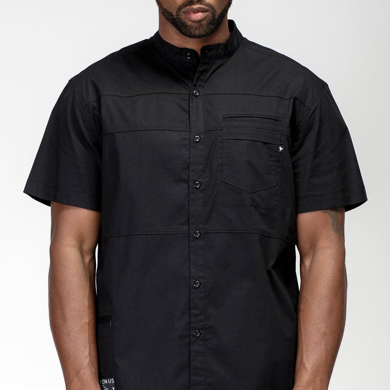 Shop Konus Men's Band Collar Panel Shirt In Black