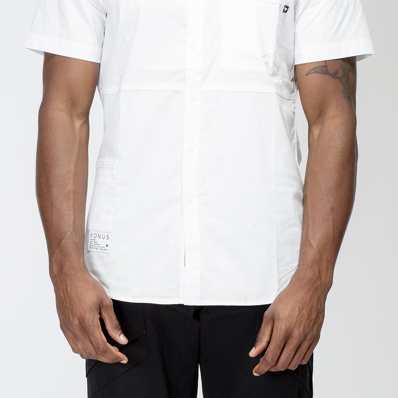 Shop Konus Men's Band Collar Panel Shirt In White