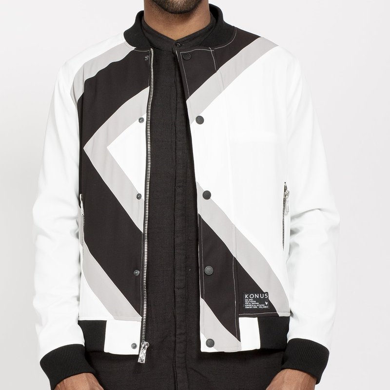 Shop Konus Men's Bomber Jacket With Geometric Panels In White