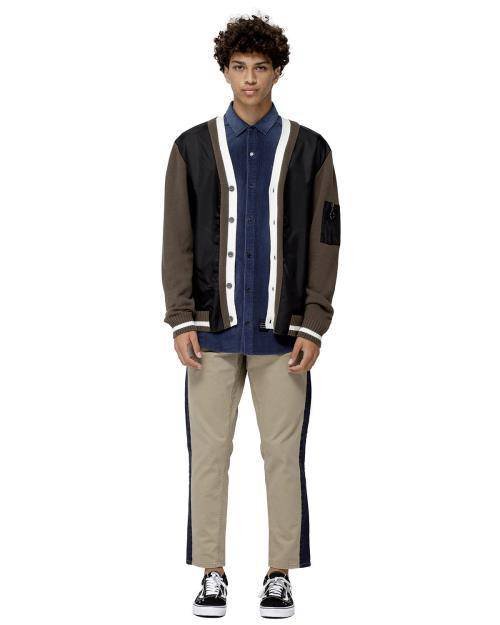 Shop Konus Men's Cardigan With Polyester Panel In Olive In Green