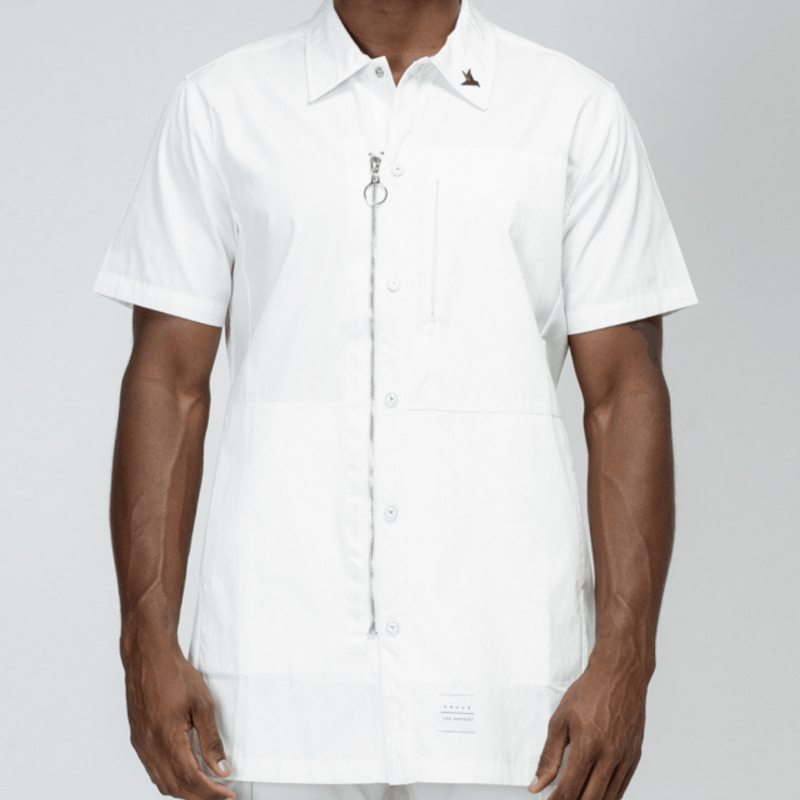 Konus Men's Collared Zip Up Shirt In White