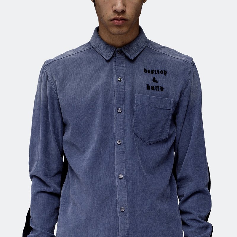 Shop Konus Men's Corduroy Elbow Detail Button Up Shirt In Blue