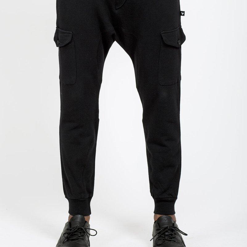Shop Konus Men's Drop Crotch Cargo Pockets Sweatpants In Black