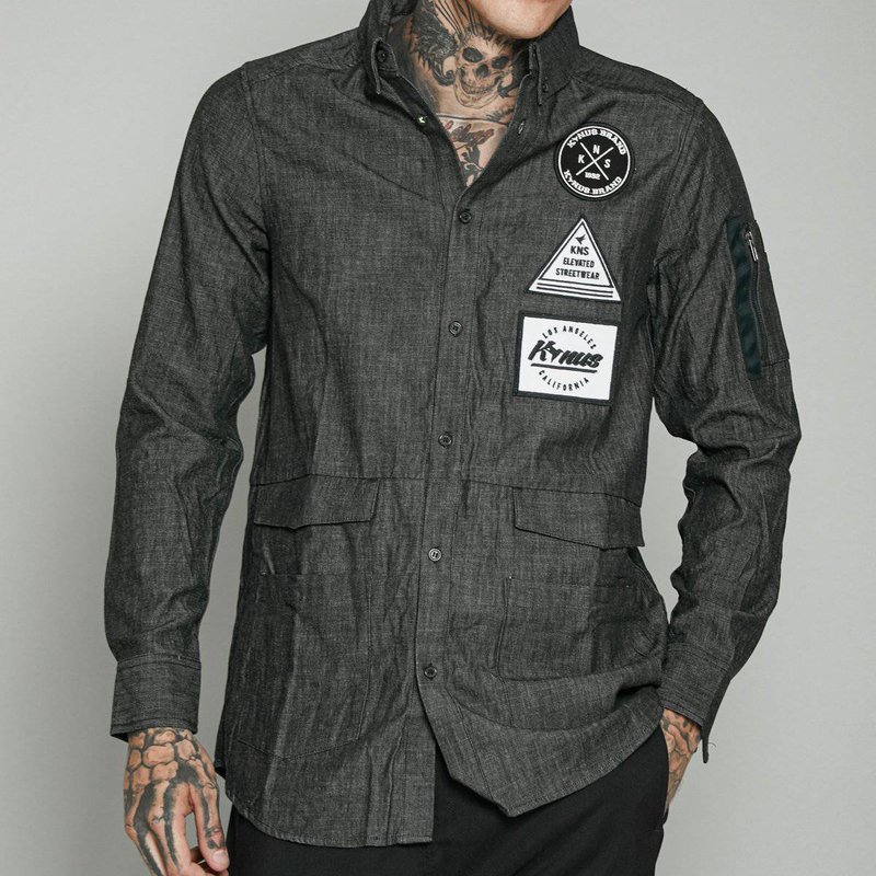 Shop Konus Men's Essential Chambray Button Down Shirt In Charcoal Black In Grey