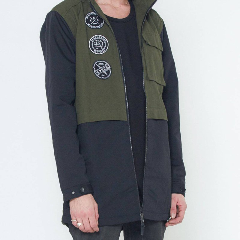 Shop Konus Men's Hooded Jacket With Color Block X Patch In Green