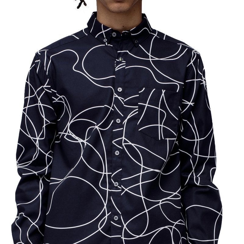 Konus Men's Long Sleeve Line Print Shirt In Navy In Black