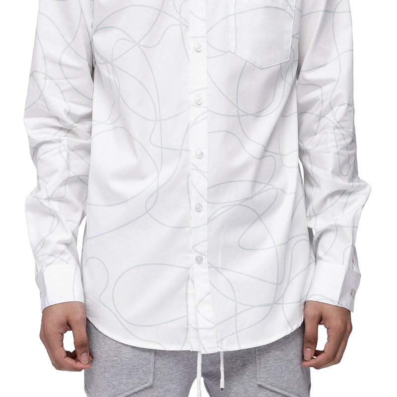 Konus Men's Long Sleeve Line Print Shirt In White