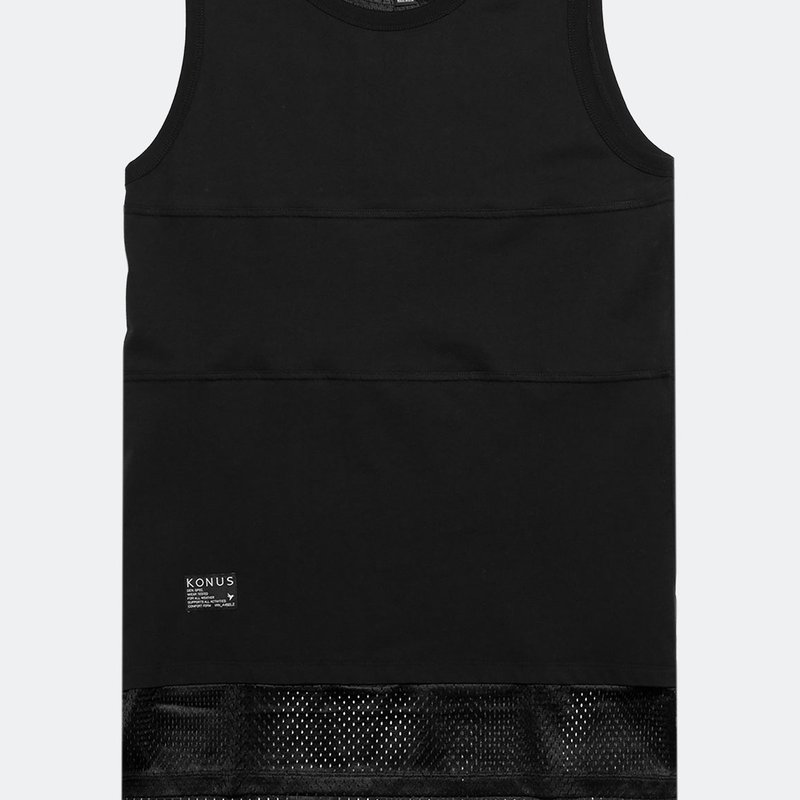Shop Konus Men's Mesh Contrast Muscle Tank Top In Black