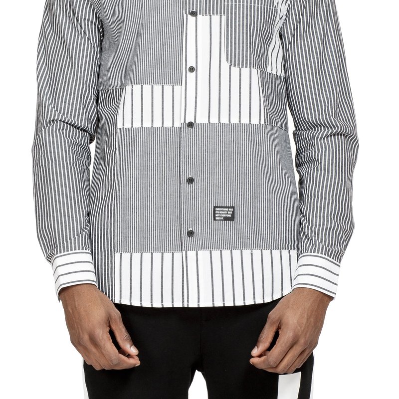 Shop Konus Men's Patched Long Sleeve Button Down Shirt In Grey
