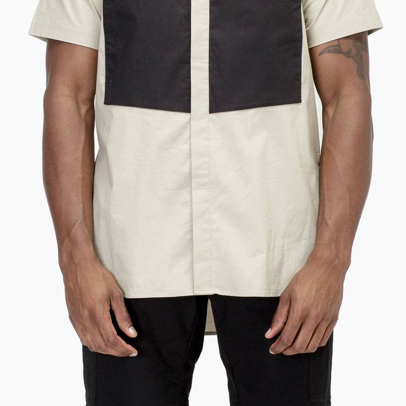 Konus Men's Short Sleeve Button Up In Khaki In White