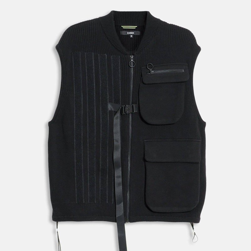 Konus Men's Sweater Utility Vest With Bellow Pockets In Black