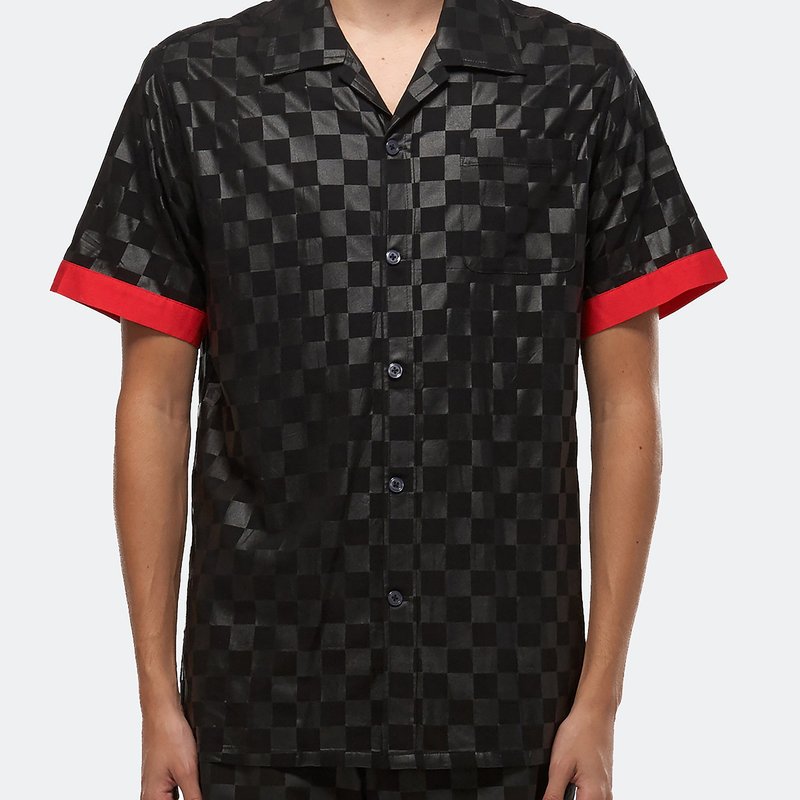 Shop Konus Men's Tonal Checker Printed Shirt In Black