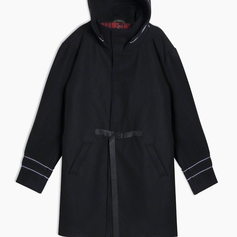 Shop Konus Men's Wool Blend Hooded Coat With Reflective Piping In Black