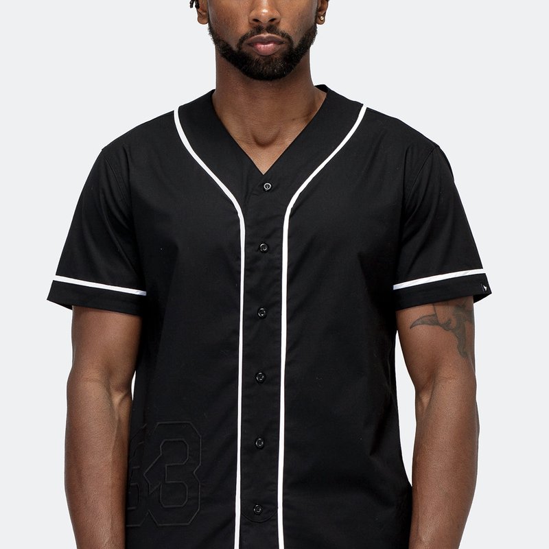 Shop Konus Men's Woven Baseball Jersey Shirt In Black