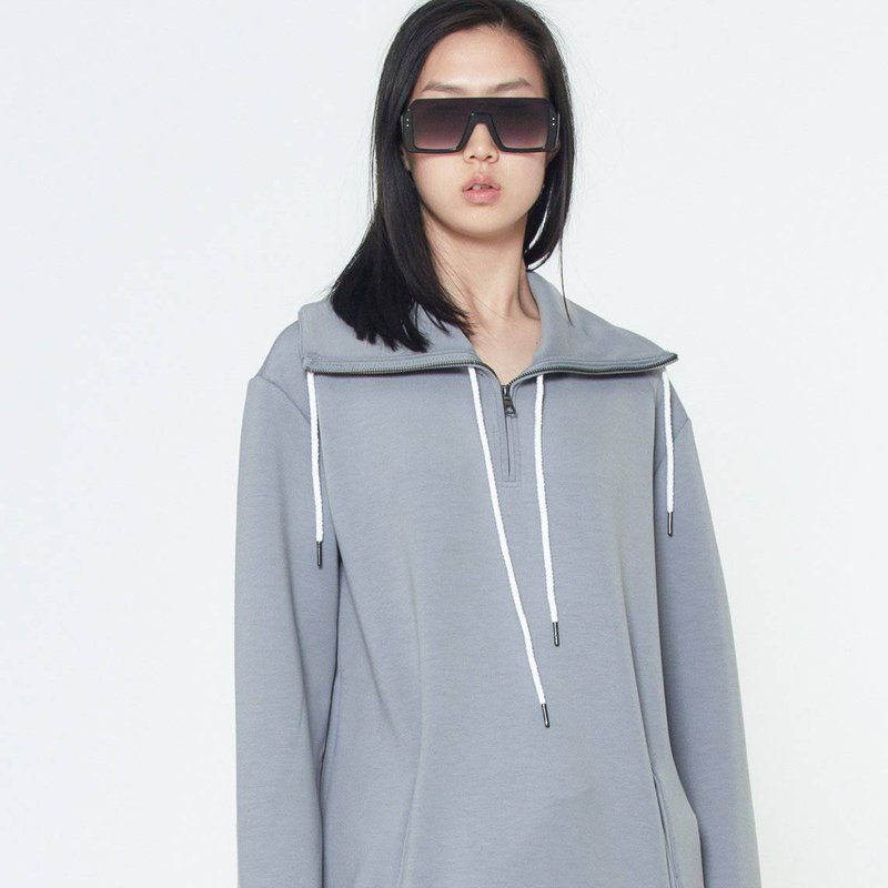 Shop Konus Unisex Mock Neck Half Zip Sweatshirt In Gray In Grey