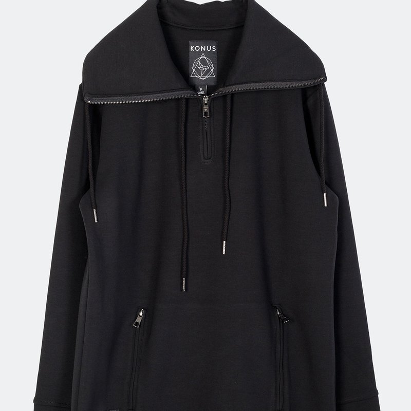 Shop Konus Unisex Mock Neck Half Zip Sweatshirt In Black