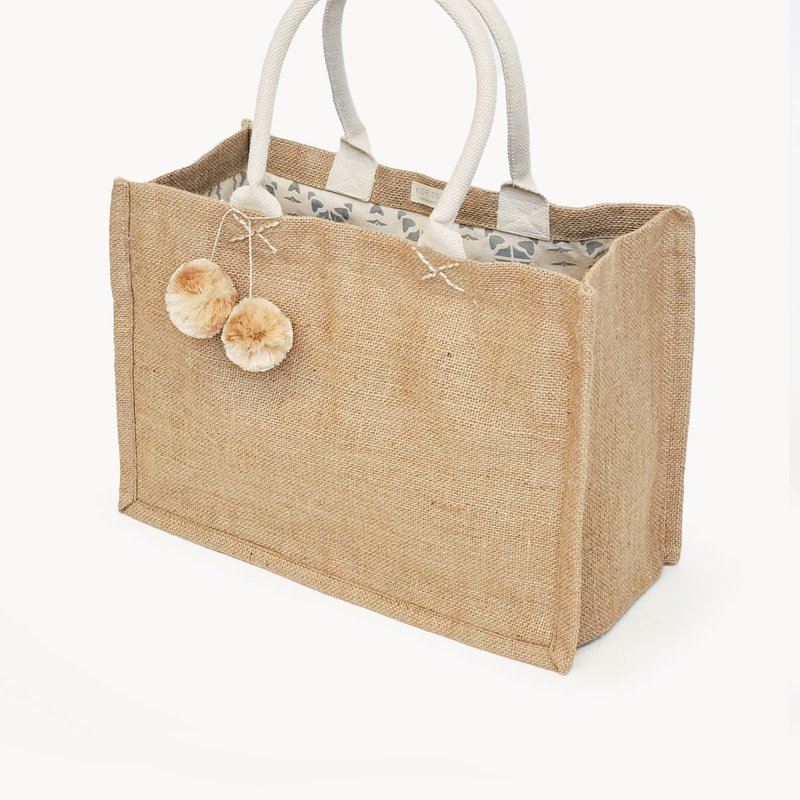 Korissa Jute Canvas Shopping Bag With Pompom