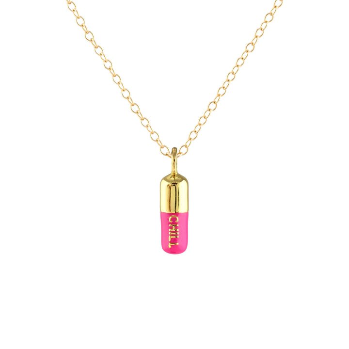 Kris Nations Chill Pill Enamel Necklace In Pink