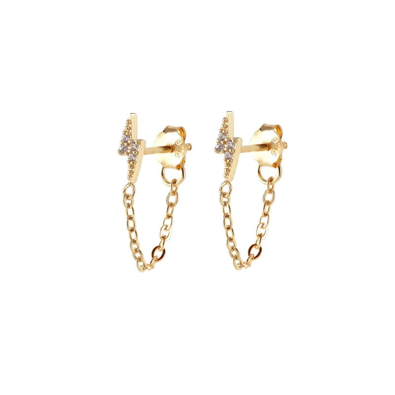 Kris Nations Lightning Bolt Crystal Chain Stud Earrings In Gold