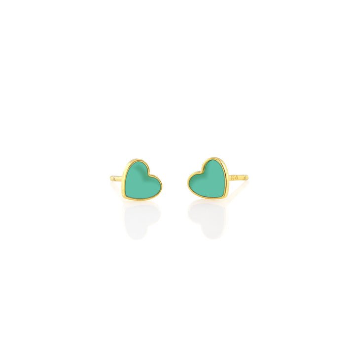 Kris Nations Petite Heart Enamel Stud Earrings In Green