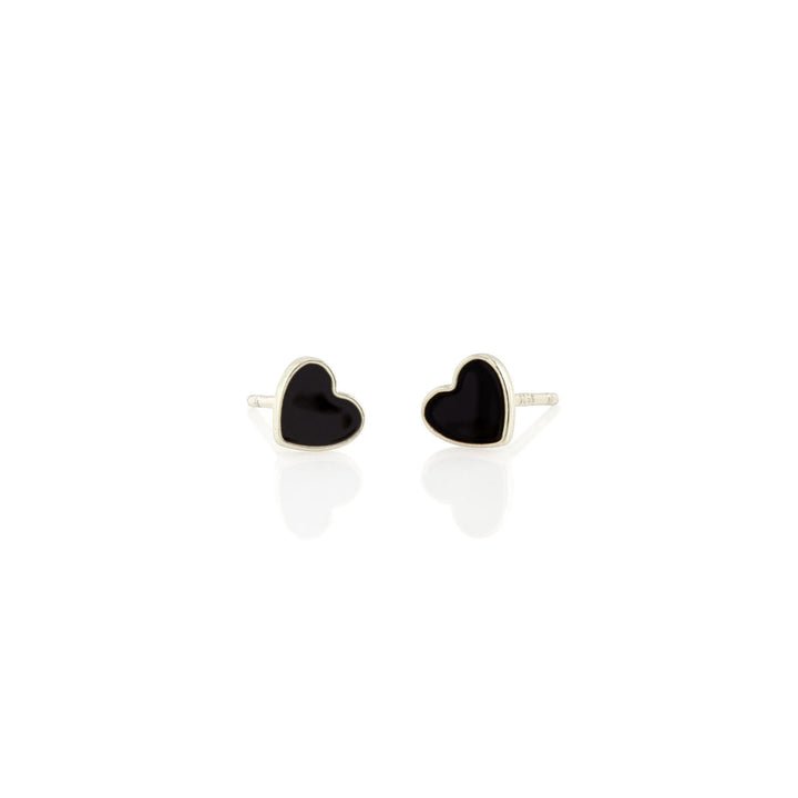 Kris Nations Petite Heart Enamel Stud Earrings In Black