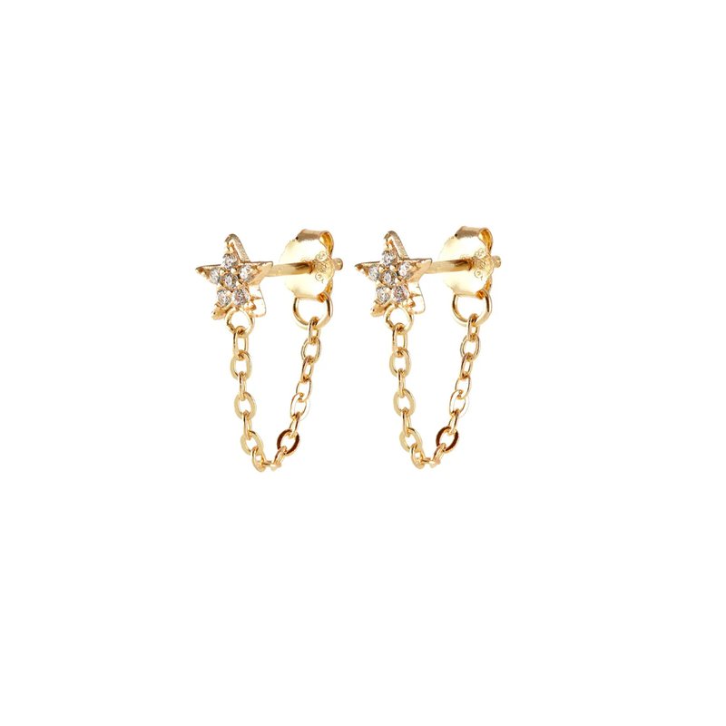 Kris Nations Star Crystal Chain Stud Earrings In Gold