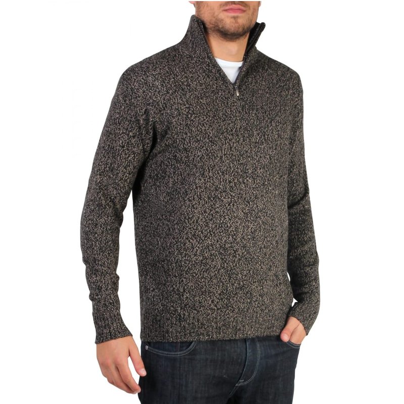 Krisp Mens Knitted Half Zip Funnel Neck Sweater (brown)