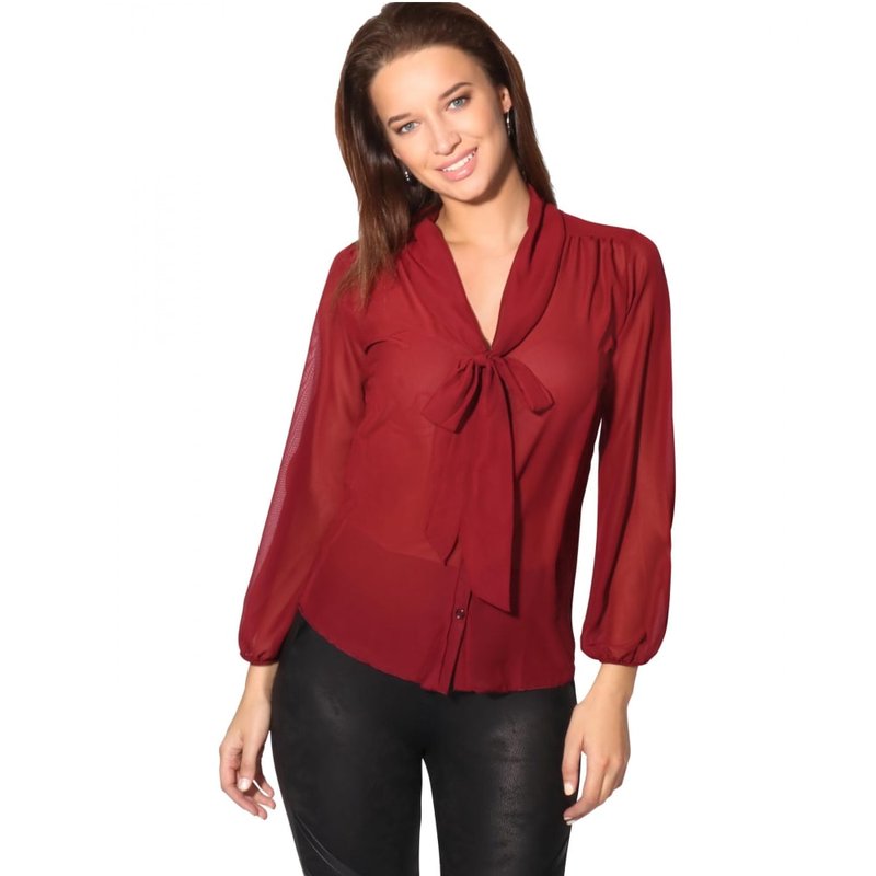 Krisp Womens/ladies Long Pussy Bow Chiffon Blouse In Red