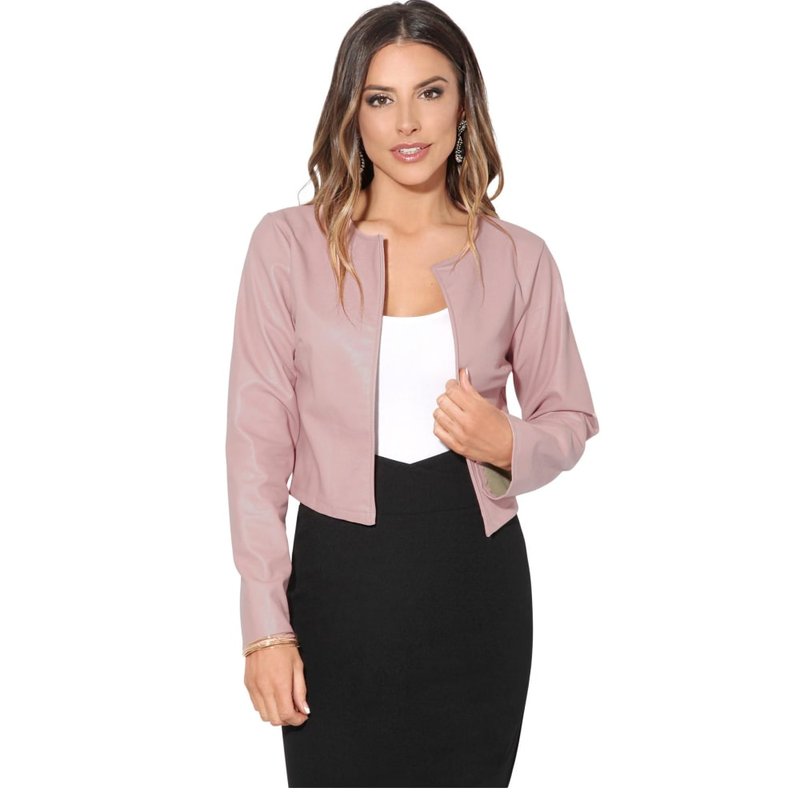 Krisp Womens/ladies Pu Cropped Open Style Jacket (pink)
