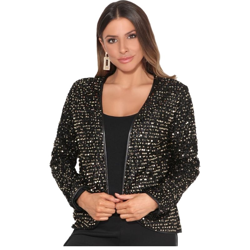 Krisp Womens/ladies Sequin Long-sleeved Jacket (gold) In Black