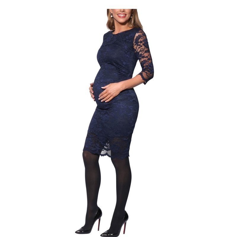 Krisp Womens/ladies Maternity 3/4 Length Sleeve Lace Midi Dress In Blue