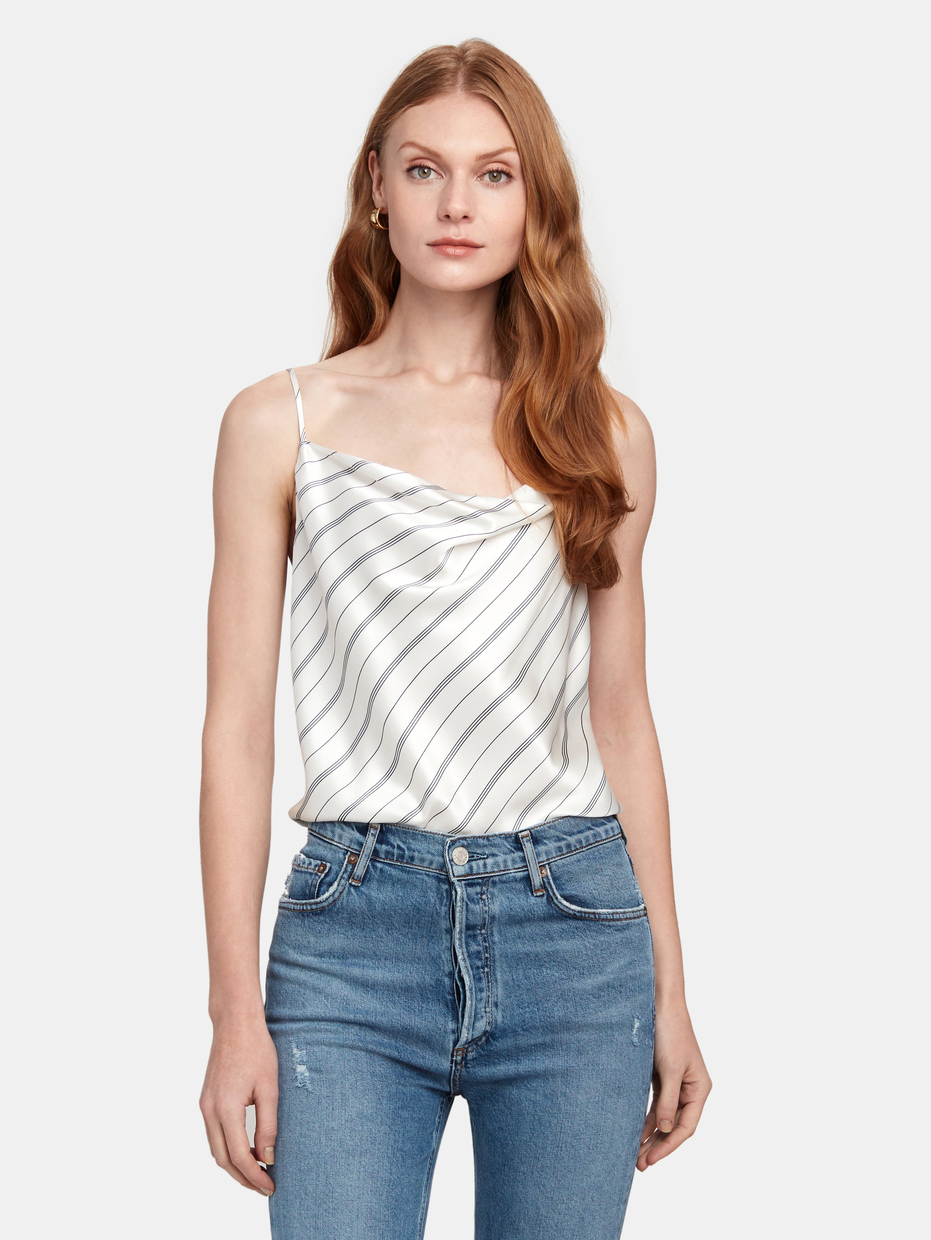L Agence L'agence Kay Cowl Tank In Ivory/navy Pinstripe