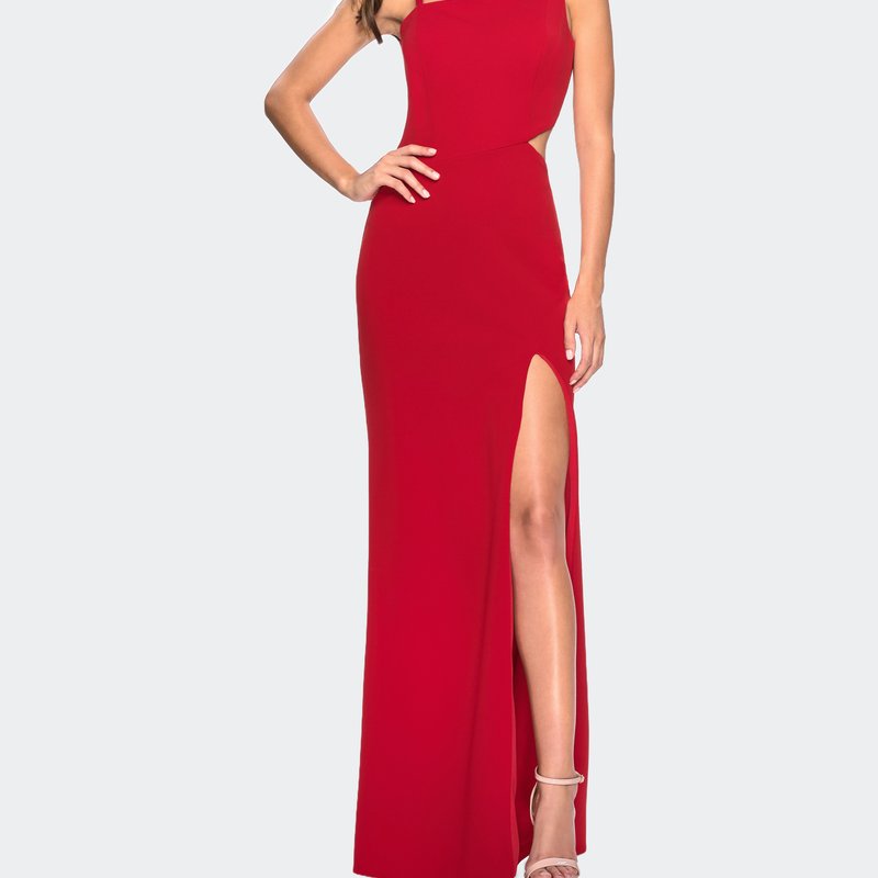 La Femme Asymmetrical Jersey Prom Dress With Cut Outs In Red