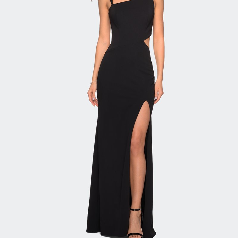 La Femme Asymmetrical Jersey Prom Dress With Cut Outs In Black