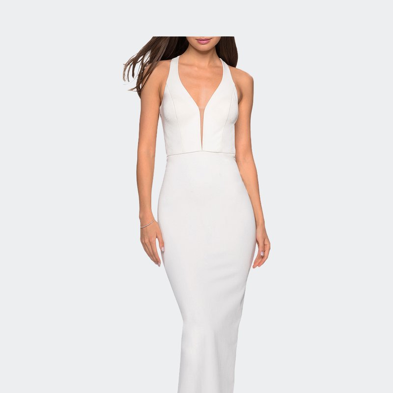 La Femme Body Forming Dress With Exposed Zipper And Slit In White