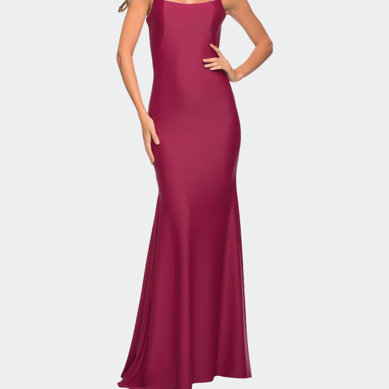 Shop La Femme Chic Luxe Jersey Gown With Train And V Back In Pink