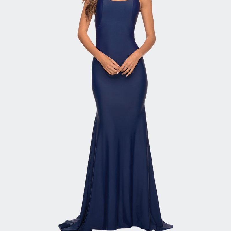 La Femme Chic Luxe Jersey Gown In Blue