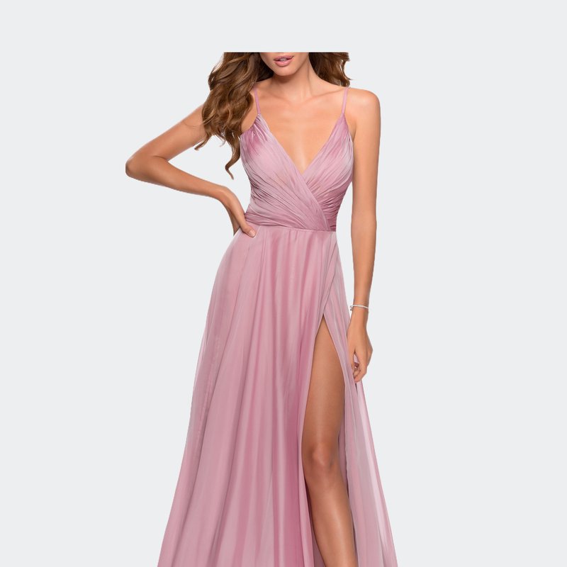 La Femme Chiffon Dress With Pleated Bodice And Pockets In Mauve