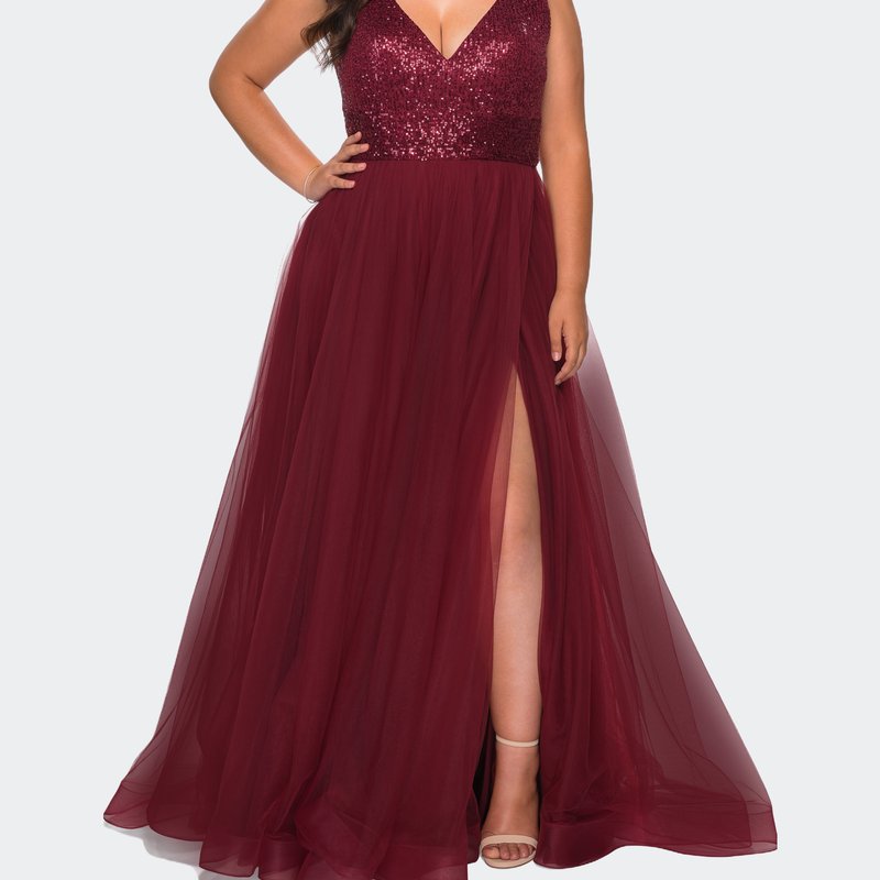 La Femme A-line Tulle And Lace Gown In Red