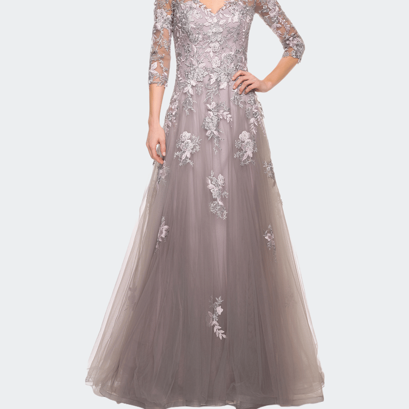 La Femme Elegant A-line Gown In Grey