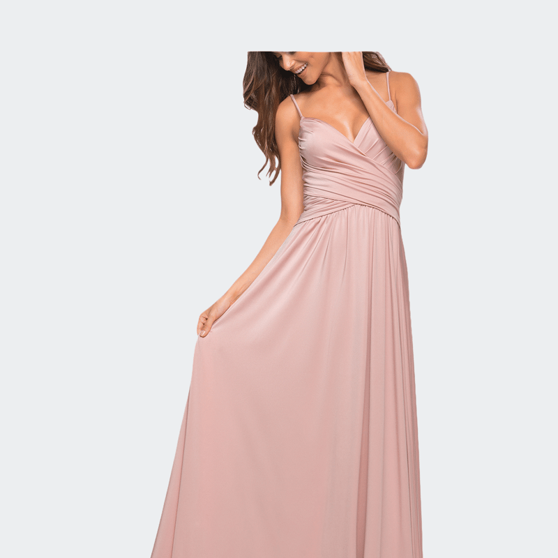La Femme Elegant Criss-cross Ruched Bodice Jersey Dress In Pink