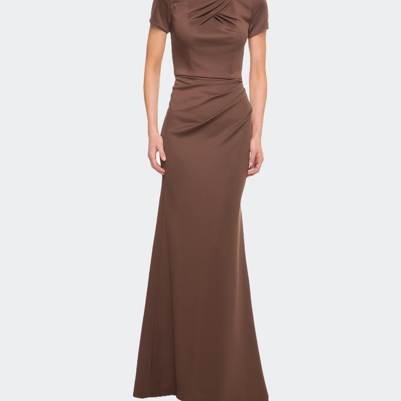 Shop La Femme Elegant Long Jersey Dress With Short Sleeves In Brown