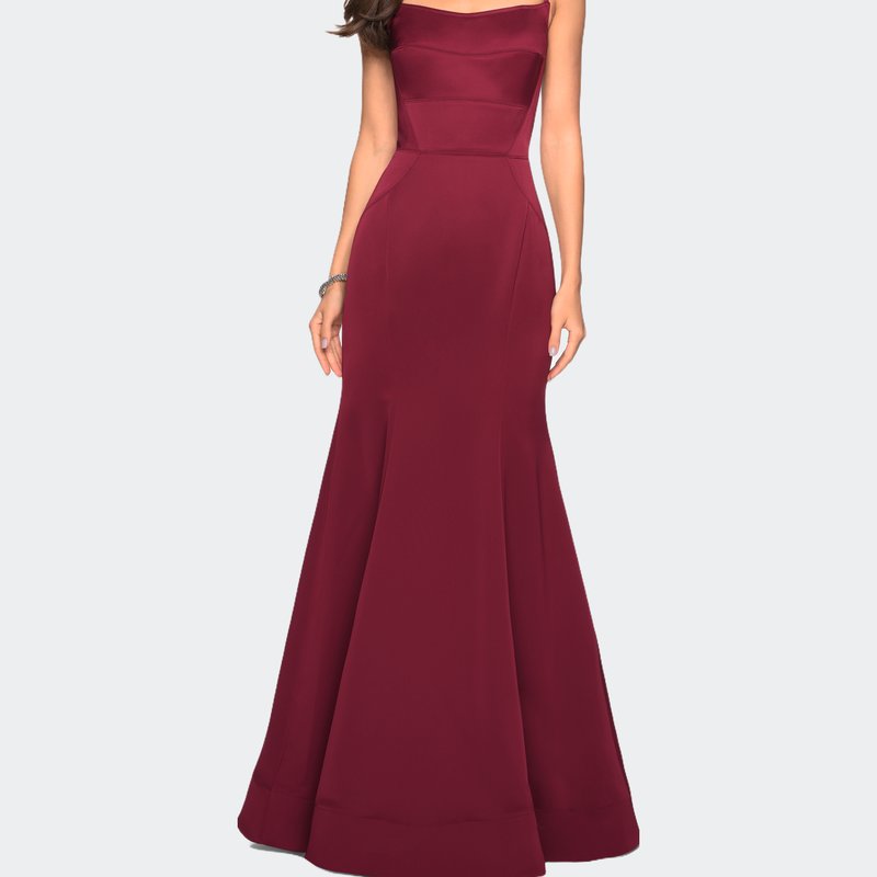 Shop La Femme Fitted Long Dress With Seams And Large Gold Zipper In Red