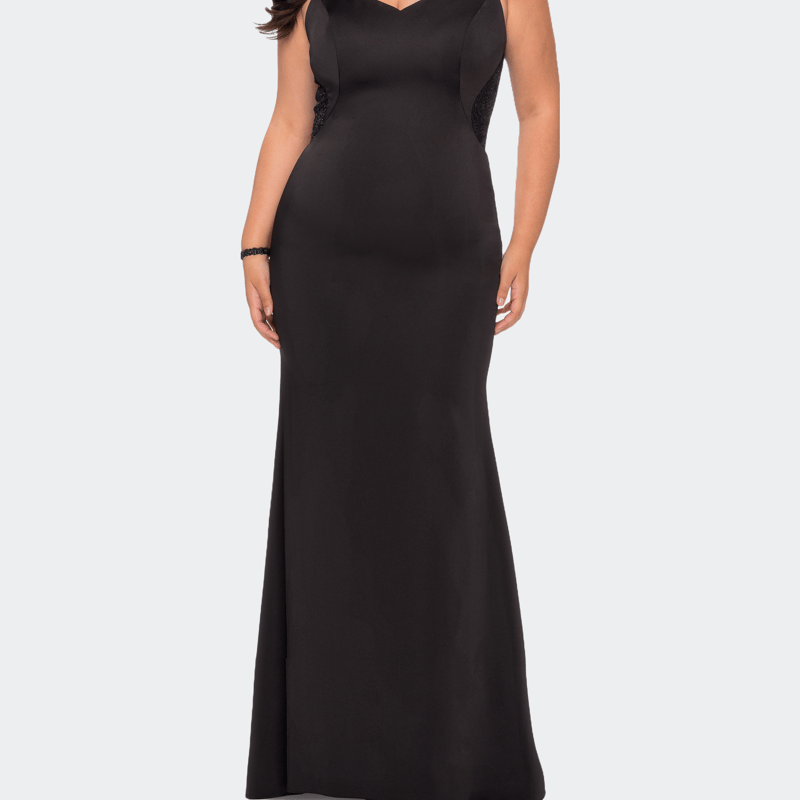 La Femme Floor Length Black Jersey Plus Size Dress