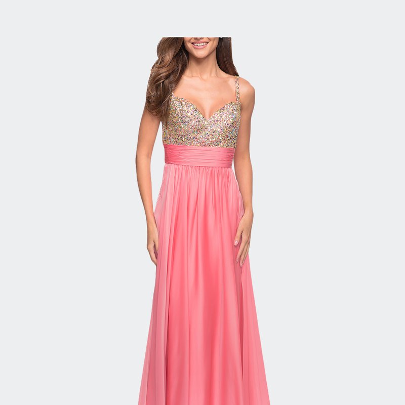 La Femme Jewel Encrusted Prom Gown With A-line Skirt In Pink
