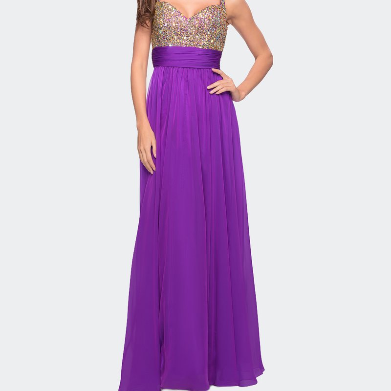 La Femme Jewel Encrusted Prom Gown With A-line Skirt In Purple