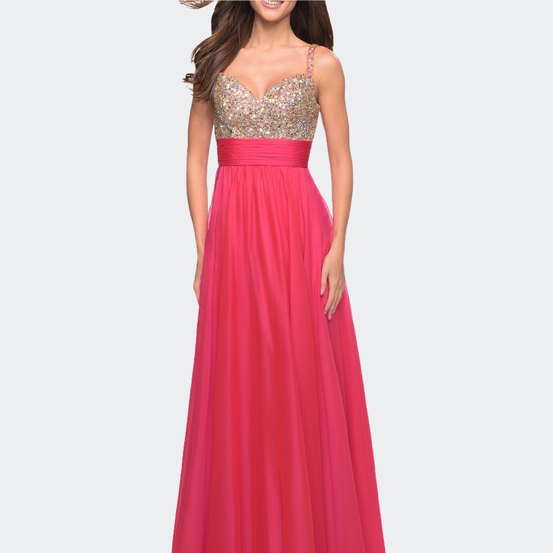 La Femme Jewel Encrusted Prom Gown With A-line Skirt In Red
