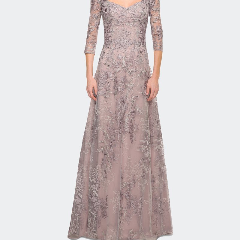 La Femme Lace Mother Of The Bride Dress With Full Skirt In Silver/pink