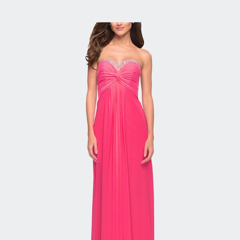 La Femme Long Satin Prom Dress With Sparkling Trim And Stones In Pink