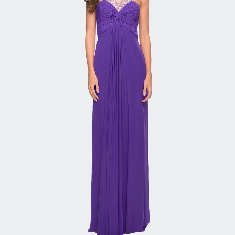 La Femme Long Satin Prom Dress With Sparkling Trim And Stones In Royal Purple